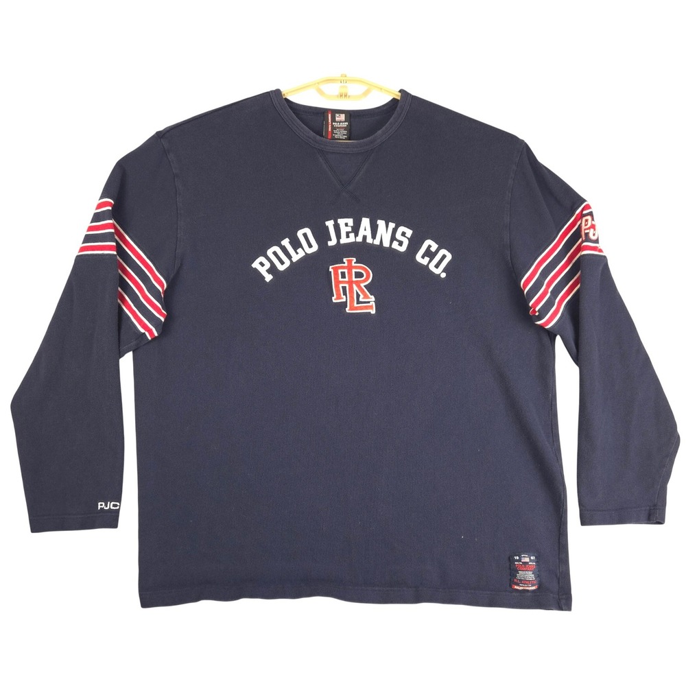 Polo Jeans Co Ralph Lauren Mens XL Navy Spell Out‎ Embroidered Shirt RL Athletic